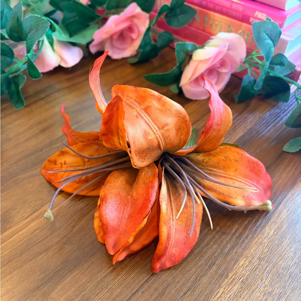 Vintage Belle Blossoms Pin-up Tiki Orange Floral Hair Clip